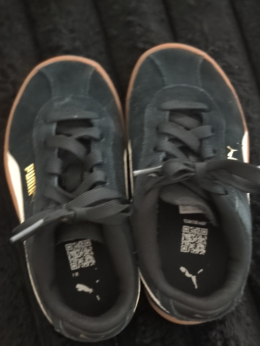 Puma Kids Black Suede Sneakers with Tan Trim